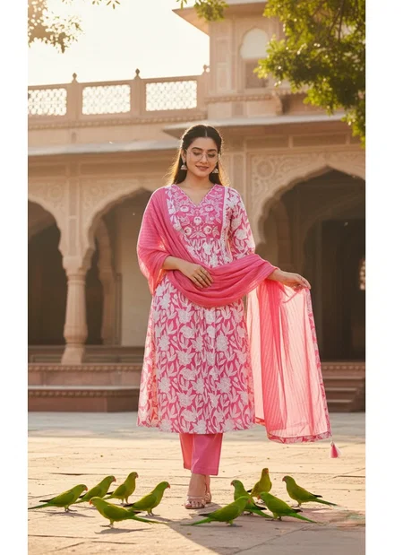 FF Pure Camric Cotton Print With Embroidery Work Top With Bottom Dupatta Wholesale In India